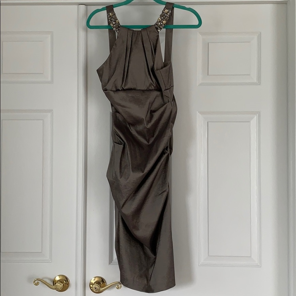 Cache Grey-Green Rouched Slim Fit Dress